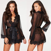 Women's Plus Size Sheer Robe - Premium Sexy Lace Nightgown for Adults