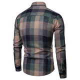 Men's Slim Fit Gradient Plaid Long Sleeve Shirt New Spring Autumn Casual Fashion Shirt for Young Adults