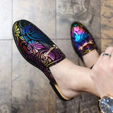 Colorful Printed Synthetic Leather Flat Mules With Metal Buckle Detail Casual Slip on Shoes for Daily Wear Outdoor Outings