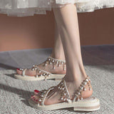 Elegant Roman Women's Pearl-Embellished Summer Slippers - Trendy Ladies' Footwear