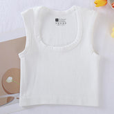 Solid Color Square Collar Sleeveless Ribbed Slim Fit Basic Racerback Vest Quick-dry Breathable Running Fitness Crop Tank Top