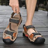Men's Outdoor Hiking Sandals With Protective Toe Cap Mesh Leather Blend Upper Adjustable Straps for All Day Comfort