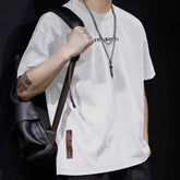Men's 230g Cotton Oversized Washed Gray T-Shirt with Letter Print, Casual Streetwear Tee