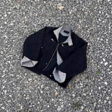 Men Vintage Plaid Lining Collar Workwear Jacket Zip up Pocket Casual Short Coat Streetwear Cargo Outerwear