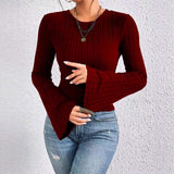 2025 New Arrival Spring Women's Cropped Flare Sleeve Long-Sleeve T-Shirt Crew Neck Minimalist Style