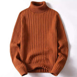 Men Turtleneck Vertical Rib Knit Sweater Solid Slim Fit Long Sleeve Thermal Base Layer Casual Inner Pullover