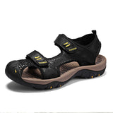 Classic Design Summer Beach Breathable Cowhide Leather Flat Sandals Outdoor Fun Activity Durable Men Casual Shoes
