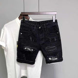 New Men's 2026 Hole Tape Korean Style Slim-fit Denim 5-point Medium Trousers Trendy Shorts Small Foot Hong Kong Style Pants