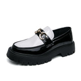 Men's Two-Tone Patent Leather Loafers Chunky Platform Sole Gold Horsebit Ornament for Casual Daily Office Urban Wear