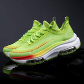 Neon Green Carbon Fiber Mesh Sneakers with Rainbow Gradient Design and Double air Cushioned Sole for Shock Absorbing comfort