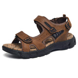 New Sandalias De Hombre Men's Summer Leather Outdoor Rhinestone Sandals with Flat Rubber Insole Breathable Nice Quality