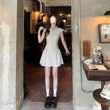 Women Sleeveless Polo Collar Shirt Mini Dress Slim Waist Pleated Skirt Summer Casual Sweet a Line Short Dress Daily Dresses