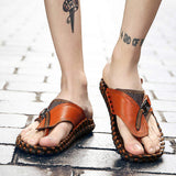 Summer Cool Comfortable Soft Full Grain Genuine Leather Slippers Casual Flip Flop for Men