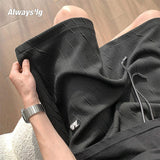 Men's Textured Casual Shorts with Elastic Waist and Drawstring, Loose Fit Shorts