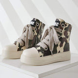 Chaussures Pour Femmes En Gros Shoelace Chaussures Outdoor Casual Boots Fashion High Top PU Leather Ladies Platform Sneakers