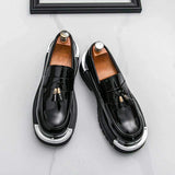 Handsome Men's Dress Shoes with Thick Elevated Platform Soles Height Increasing Good Looking Tassel Loafers