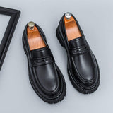 Height Increasing Formal Slip on White+Black Color Thick Sole Durable Fashion White Penny Loafer Shoes