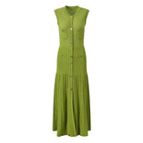 Round Neck Dress Hollow-out Design Sleeveless Summer Maxi Dress Versatile Casual Dresses