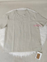 Men Solid Textured Stand Collar Henley Short Sleeve Shirt Loose Minimalist Casual Summer Blouse