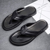 Spring Anti Slippery Style Real Cowhide Material Full Grain Leather Men Summer Beach Casual Slipper Flip-Flops Outdoor