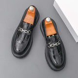 Men Casual Loafers With Alligator Pattern Synthetic Leather Upper Thick Non Slip Chunky Sole Dress Shoes for Men