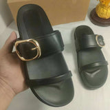 Premium Ladies' Square Toe Leather Sandals with Quality Buckle Detailing