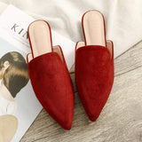 Affordable Suede Ladies Mule Slippers - Pointed Toe Flat Loafers for Outdoor Use
