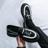 Height Increasing Formal Slip on White+Black Color Thick Sole Durable Fashion White Penny Loafer Shoes