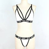 Women's New Sexy 2-Piece Spandex Set with Hole Design Letter Pattern Bra and Panty