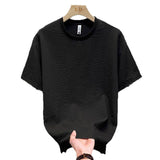 Men's Slim Fit Short Sleeve Tee Premium Bubble Fabric Texture Thin Crew Neck Casual Top for Summer