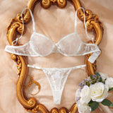 Bestselling Lingerie Set: Sexy Lace Sheer Mesh with Heart Embroidery Push-up Bra