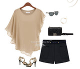Women's Casual Asymmetric Chiffon Blouse, 2026 New Arrival Round Neck Batwing Sleeve Top, Summer Daily Wear