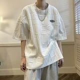 Men 3D Embossed Letter Short Sleeve T Shirt Oversized Loose Textured Fabric Streetwear Fashion Casual Tee Tops