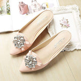Elegant Rhinestone Embellished Women’s Loafer Mules- Slip-on Pointed Toe Flat Slides