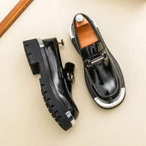 Men Chunky Sole Loafers With Metallic Buckle Details Premium Synthetic Leather Slip on Shoes for Daily Wear Office