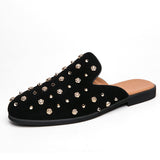 Rivet Upper Unique Design Comfortable Slippers Fashion Half Shoes for Men Mules Summer Slip on