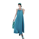 Women Halter Neck Maxi Dress Open Back Tie Back Loose Flowy Sundress Summer Casual Beach Vacation Sleeveless Long Dress