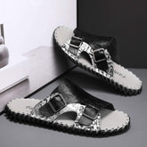 Fashion Design Hard Wearing Full Grain Genuine Leather Upper Handmade Men Slide Slippers Home Sandals