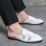 Leather Monk Strap Loafers Shoes Breathable Summer Casual Men Half Shoes