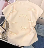 Bow Crop Top Fashionable Tops for Women Short-sleeved Knitwear Sweet T-shirts