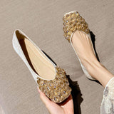 Women's Rhinestone Embellished Closed-Toe Flat Slipper Pumps - Comfortable Soft Sole Office Shoes