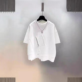Summer Deconstructed Streetwear T-shirt Men Oversized Zipper Pocket Asymmetrical Hem Casual Hip Hop Tee