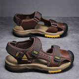 Genuine Leather Top Quality Toe-Cover Comfortable Band Strap Casual Slip on Summer Sandals Shoes for Men