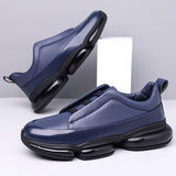 Premium Genuine Leather Slip-on Sneakers for Men with Modern Chunky Bubble Sole Cushioned Walking Shoes for All Day Comfort