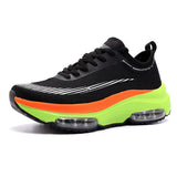 Neon Green Carbon Fiber Mesh Sneakers with Rainbow Gradient Design and Double air Cushioned Sole for Shock Absorbing comfort