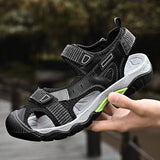 Men's Outdoor Hiking Sandals With Protective Toe Cap Mesh Leather Blend Upper Adjustable Straps for All Day Comfort