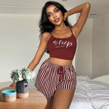 Women's Summer Casual Spaghetti Strap Pajama Set-Elastic Waist Shorts Loungewear (Wearable Outdoors)