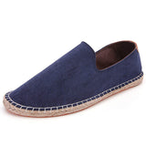 Hand-stitched Slip-on Shoes with Hemp Sole and Straw-woven Men Casual Walking Shoes