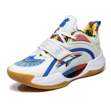 Glow in the Dark Basketball High Top Sneakers with Gum Rubber Sole Breathable Textile Upper Ankle Support Sport Shoes With Strap