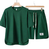 Summer Short Sleeve Suit Men's Crewneck T-shirt Solid Half Sleeve Open Hairpin Thin Breathable Five-point Pants Two-piece Set